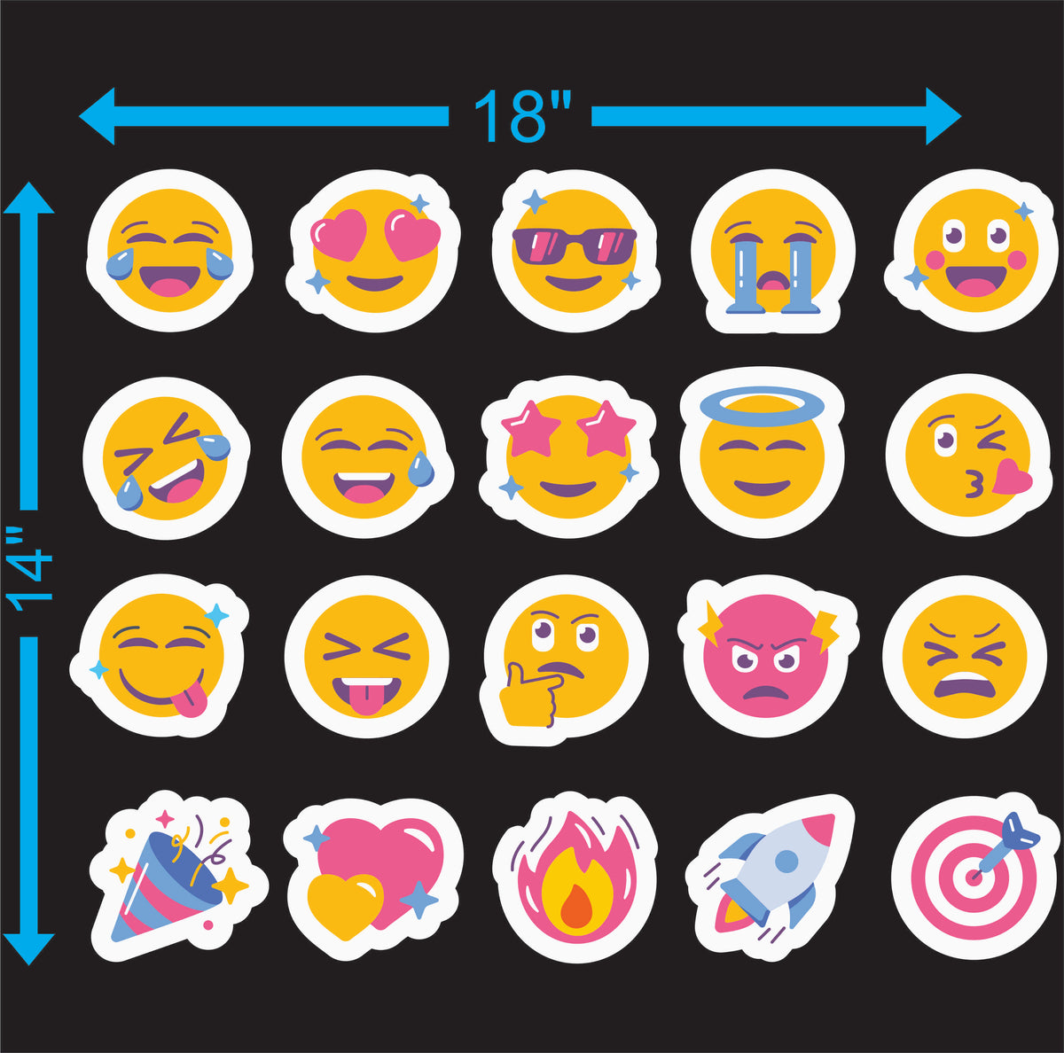 Emoji & Icons Vinyl Sticker Sheet — 18 × 14 in