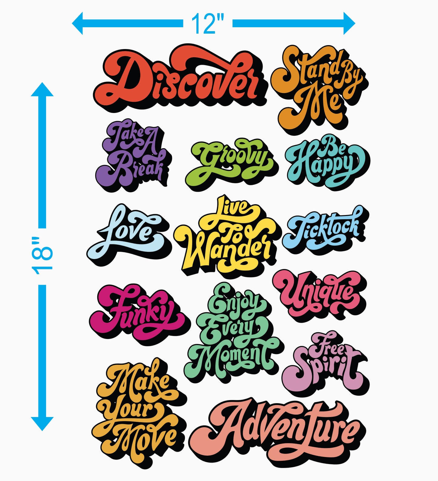 Retro Typography Sticker Pack — 12x18 in Vinyl Sheet