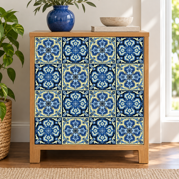 Application example — Blue & Yellow Vintage Tile Pattern — 18×18 in