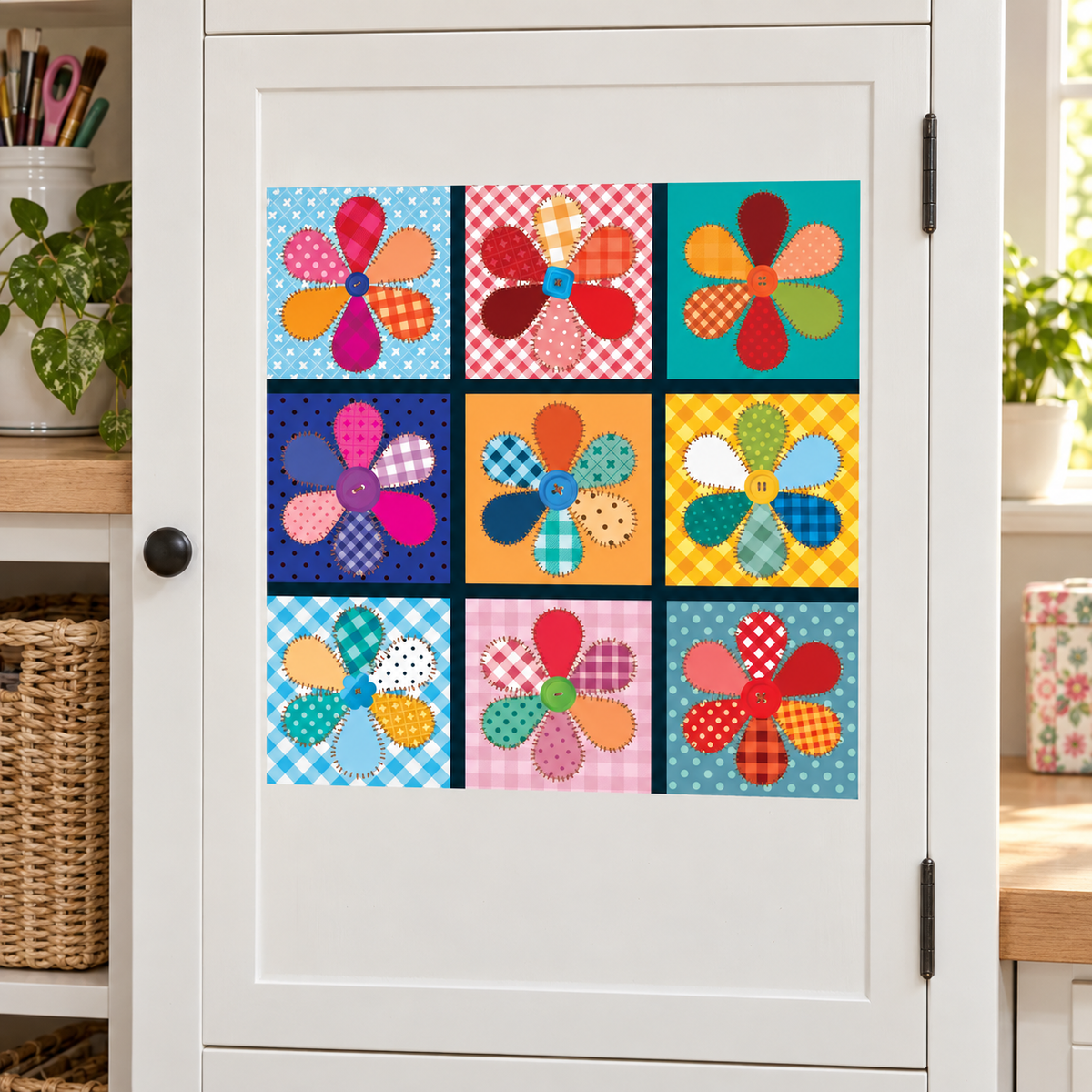 Application example — Patchwork Flower Quilt Tile — 18×18 in