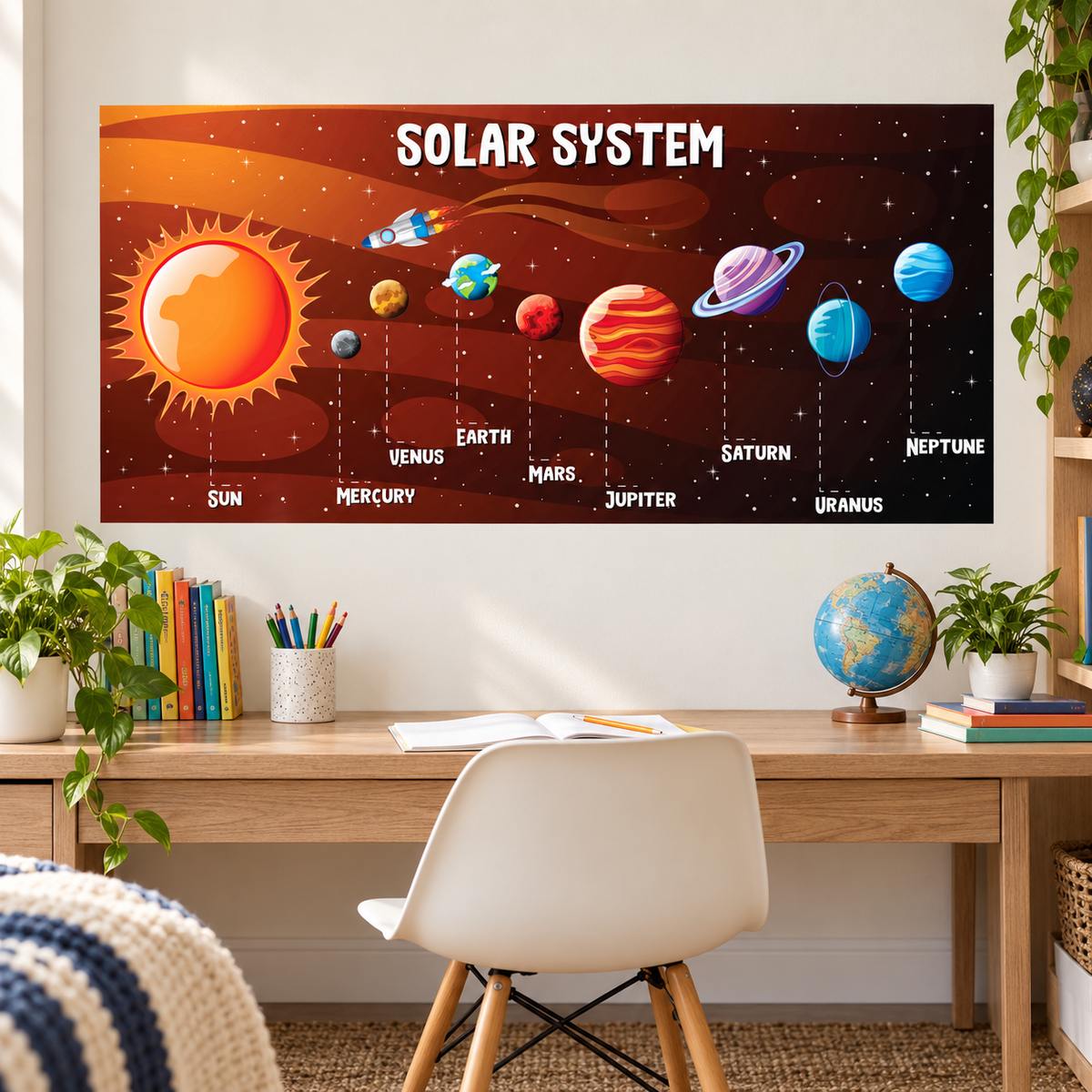 Application example — Solar System Vinyl with Rocket – 37 x 18 inches