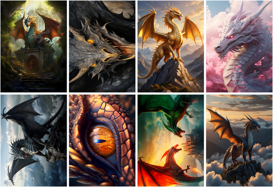 Overview of the eight dragon designs included in the collection
