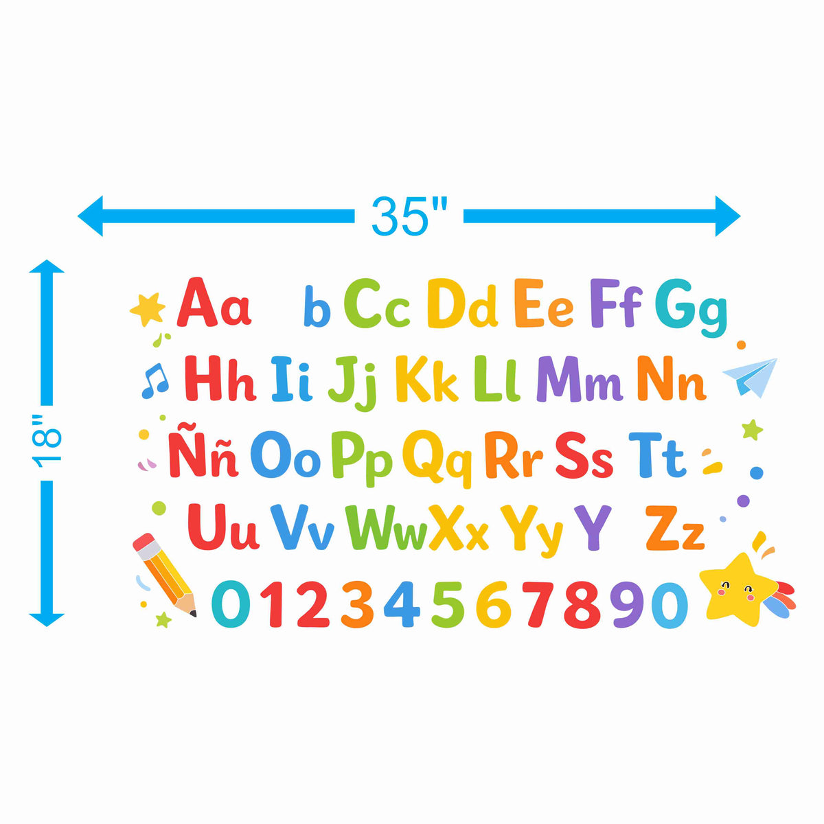 Alphabet & Numbers Educational Vinyl Wall Decal — 18 × 34 in
