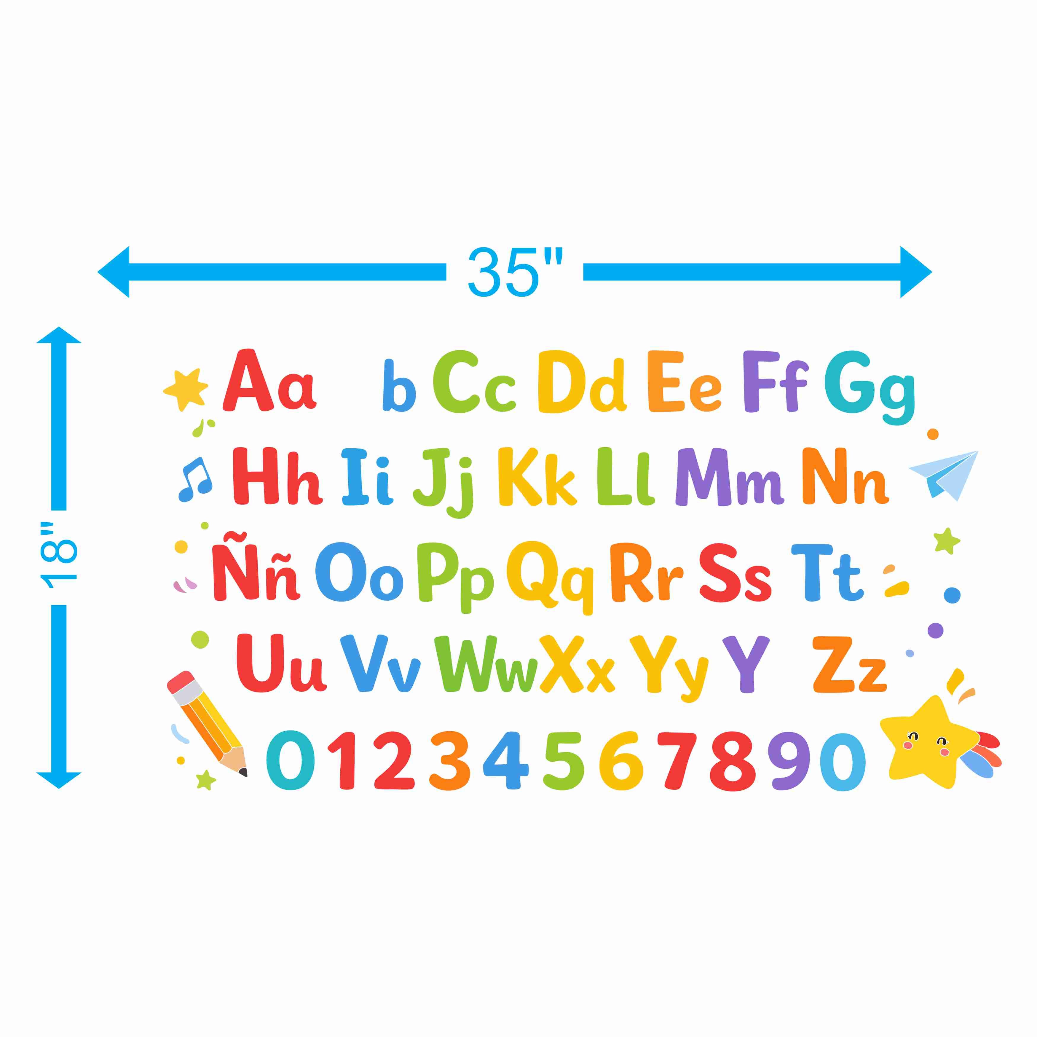 Colorful Alphabet & Numbers Educational Vinyl (18 × 34 in)