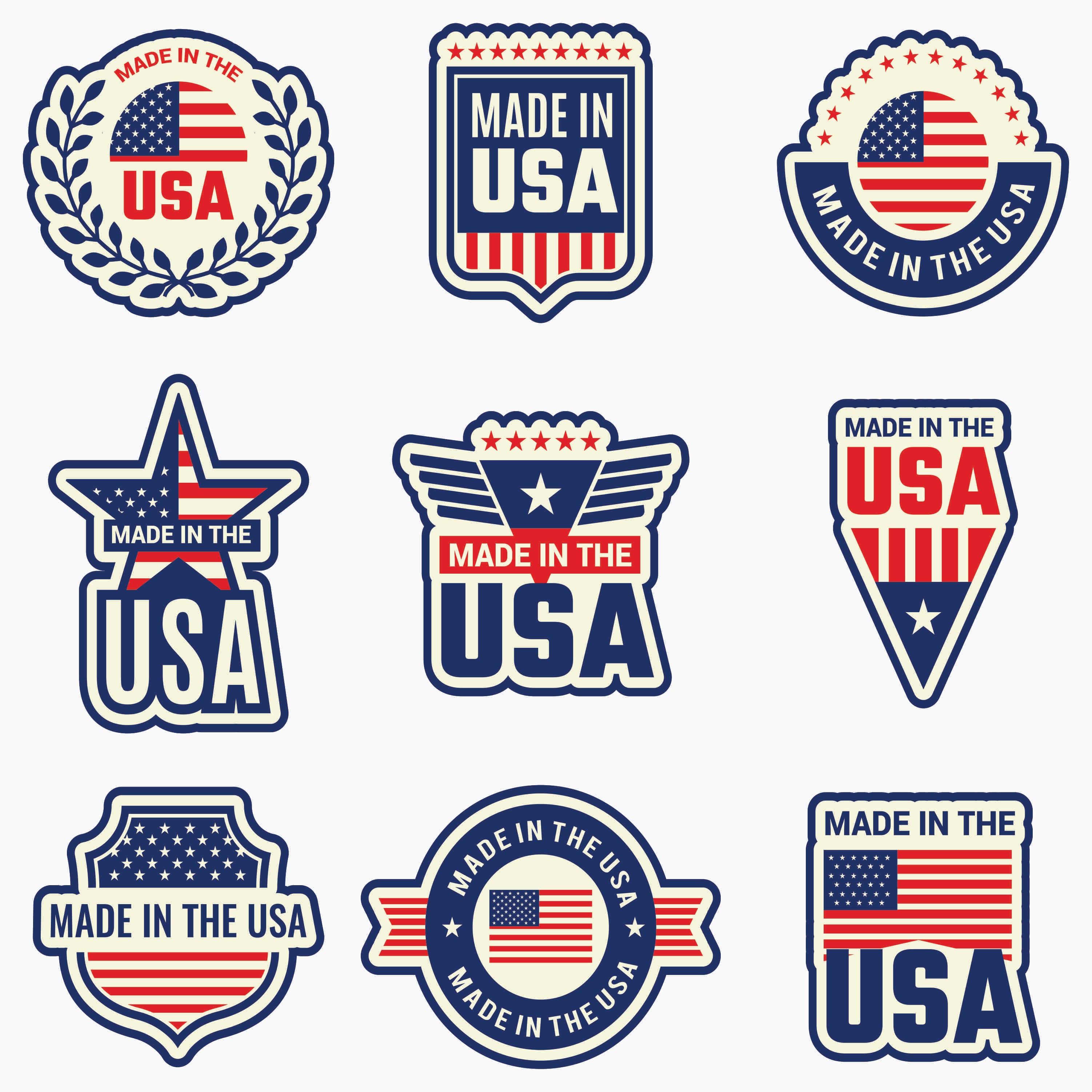 🇺🇸 Made in USA Sticker Collection – 9 Designs (18×18 inches)