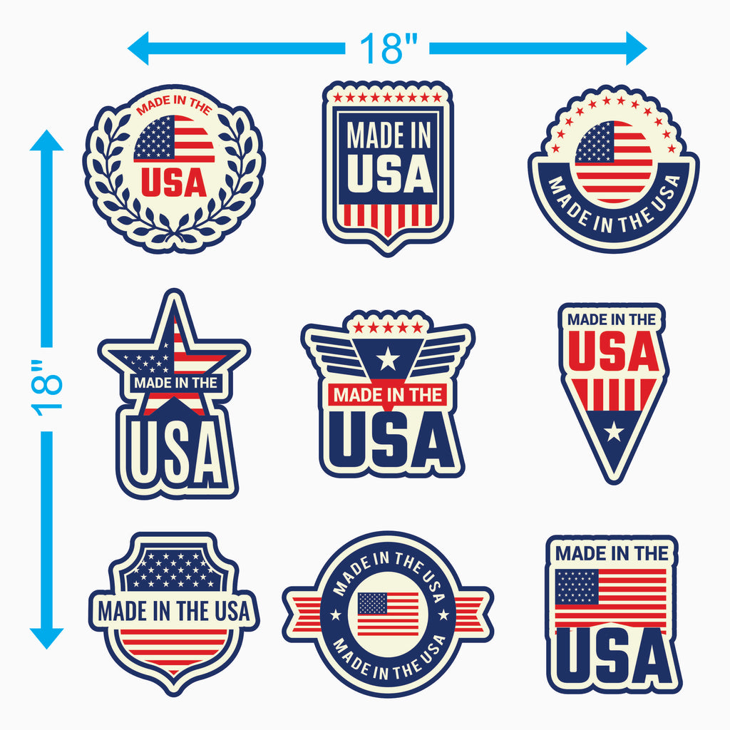 🇺🇸 Made in USA Sticker Collection – 9 Designs (18×18 inches)