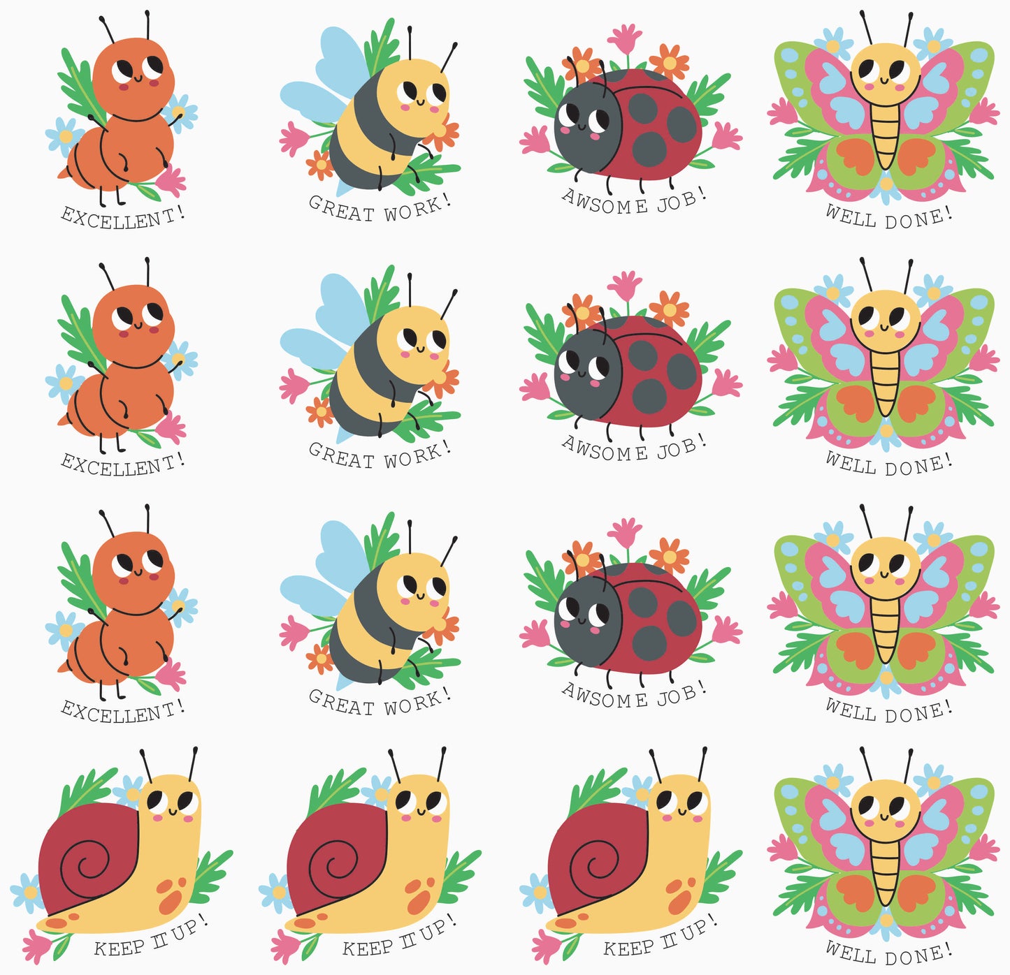 Motivational Bug Sticker Sheet – 5 Designs