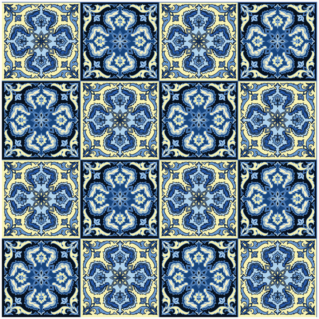 Blue & Yellow Vintage Tile Pattern — 18×18 in