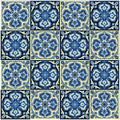 Blue & Yellow Vintage Tile Pattern — 18×18 in