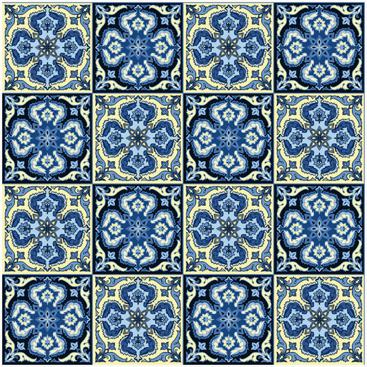 Blue & Yellow Vintage Tile Pattern — 18×18 in