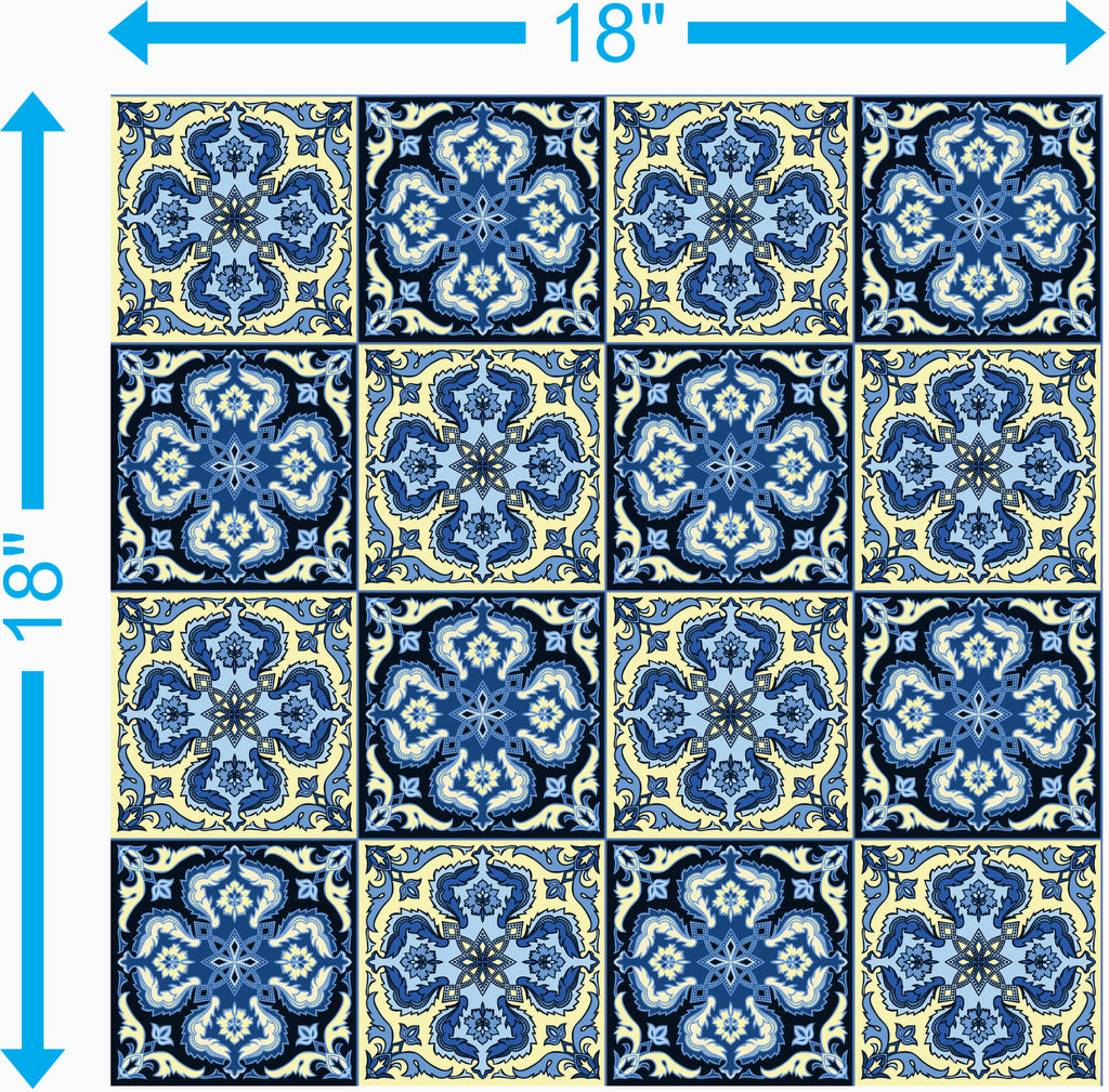 Blue & Yellow Vintage Tile Pattern — 18×18 in