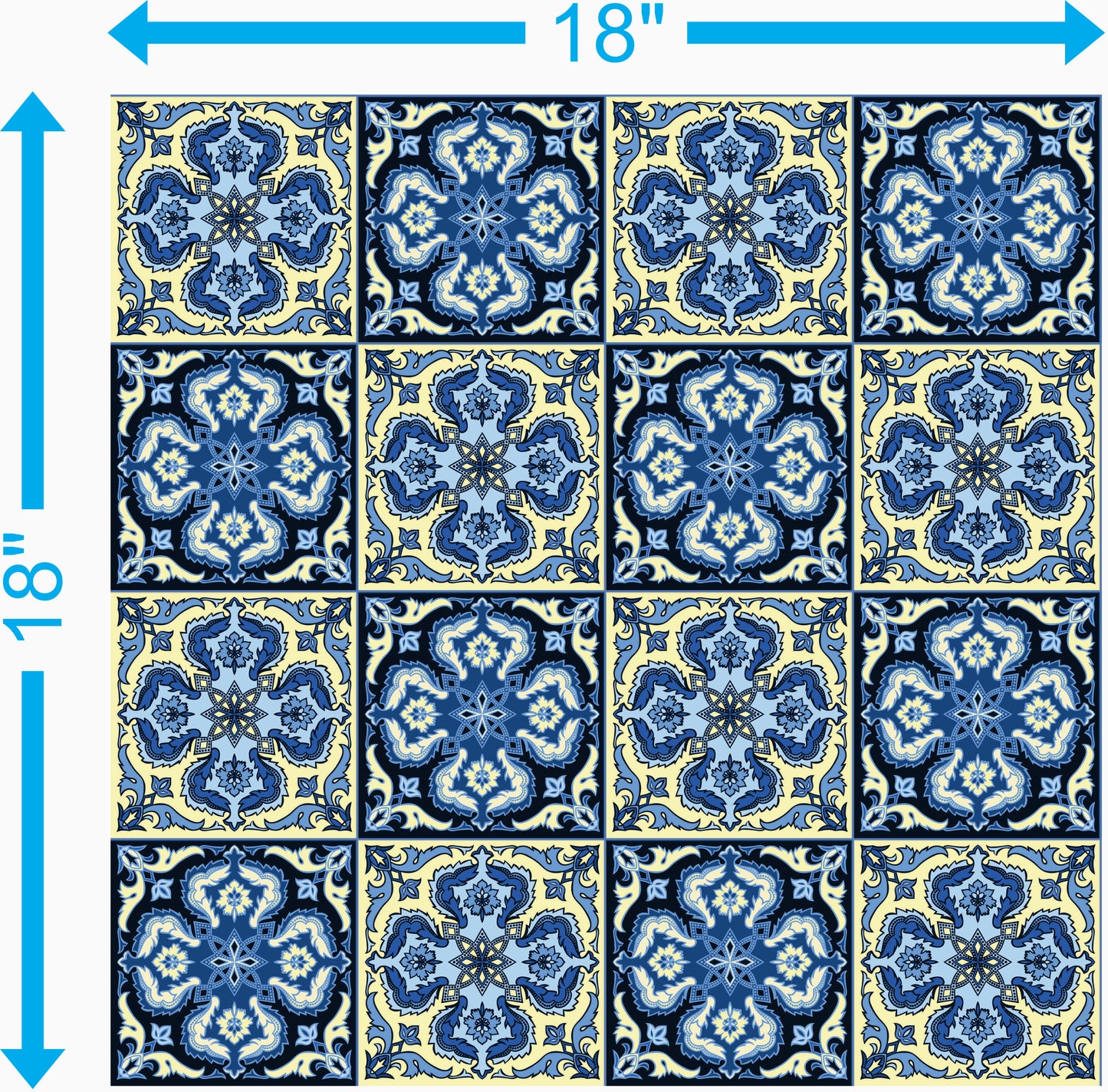 Blue & Yellow Vintage Tile Pattern — 18×18 in