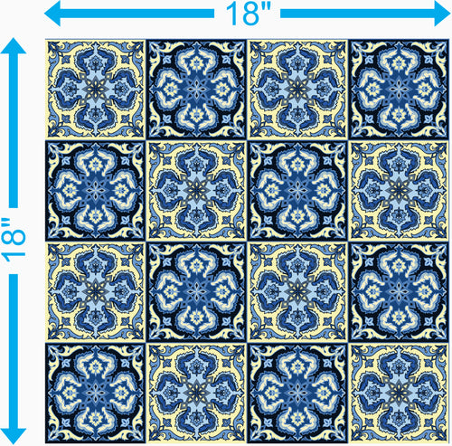Blue & Yellow Vintage Tile Pattern — 18×18 in