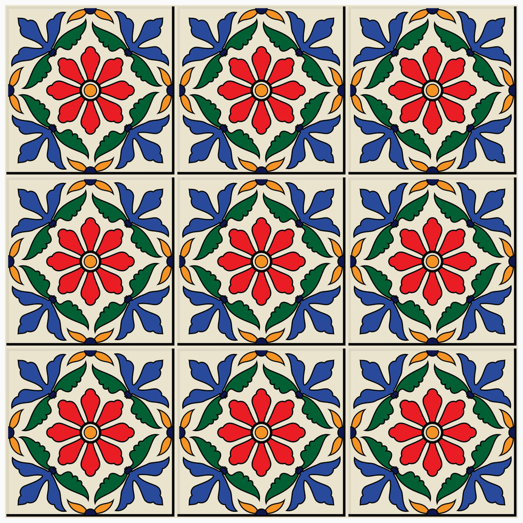 Multicolor Folk Floral Tile Pattern — 18×18 in