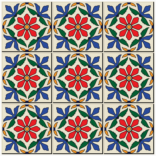 Multicolor Folk Floral Tile Pattern — 18×18 in