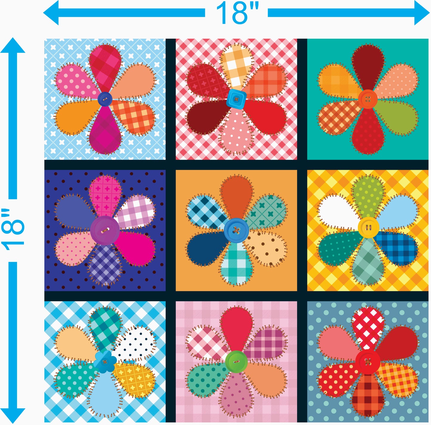 Patchwork Flower Quilt Tile — 18×18 in