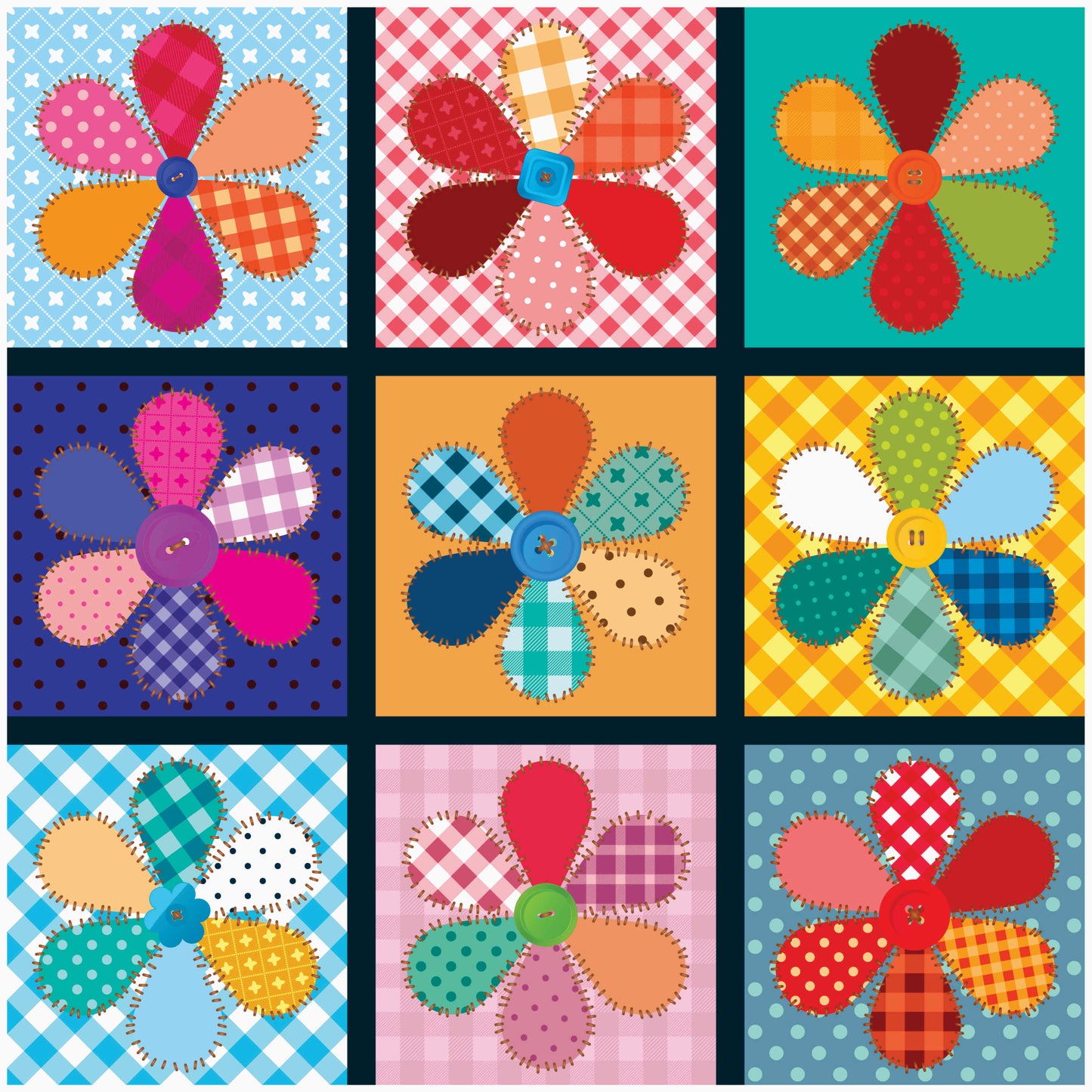 Patchwork Flower Quilt Tile — 18×18 in