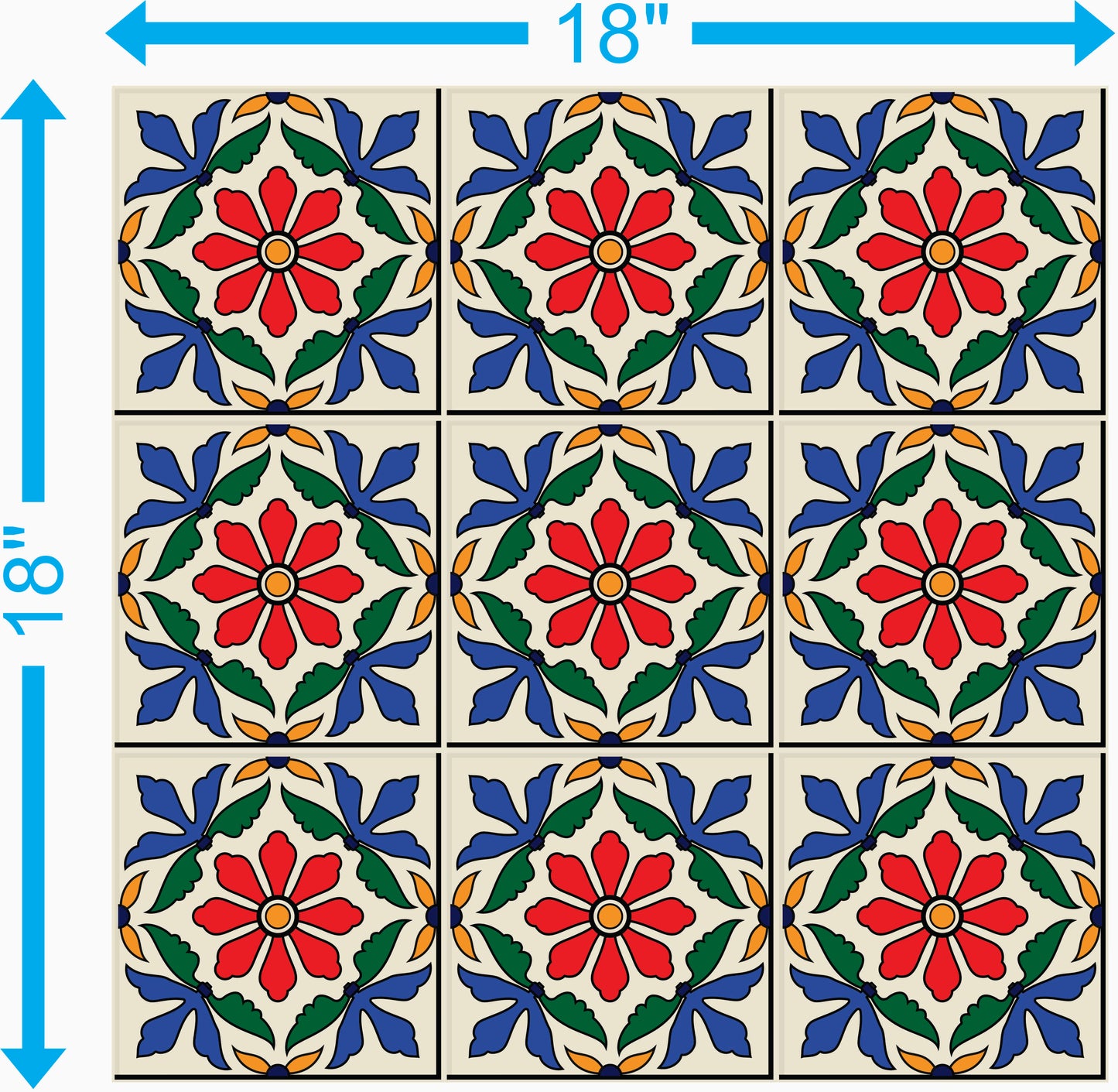 Multicolor Folk Floral Tile Pattern — 18×18 in