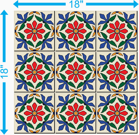 Multicolor Folk Floral Tile Pattern — 18×18 in