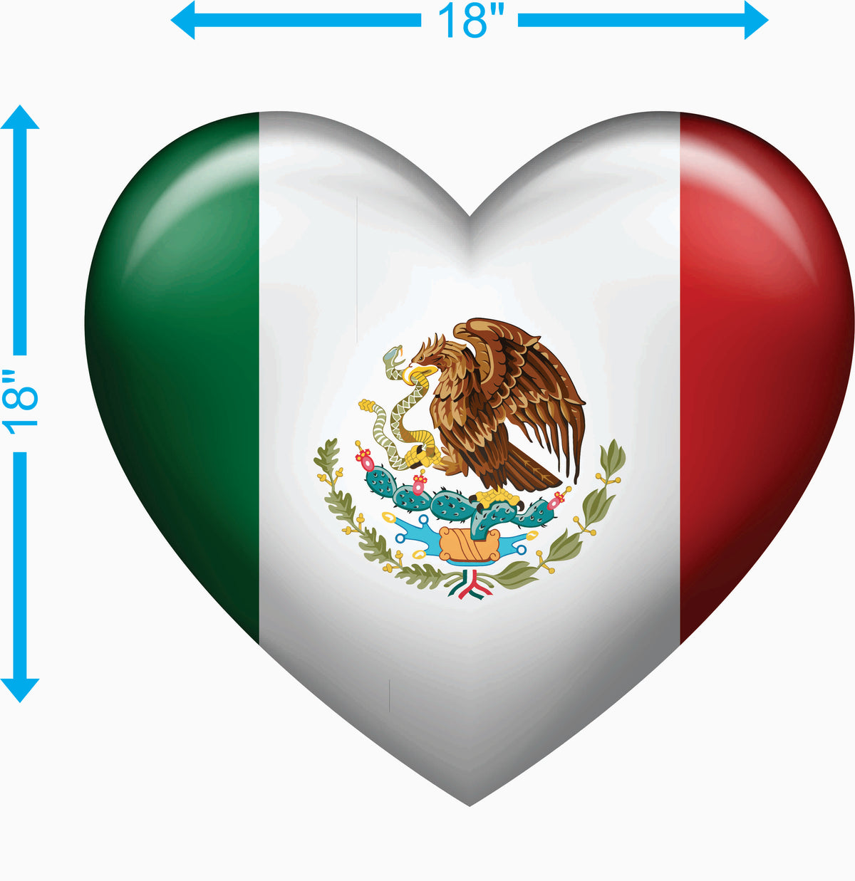 Mexican Flag Heart Vinyl Sticker — 18 × 18 in
