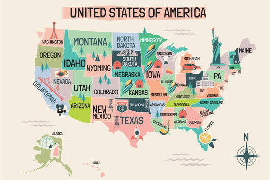 United States Illustrated Map – 18×12 inches