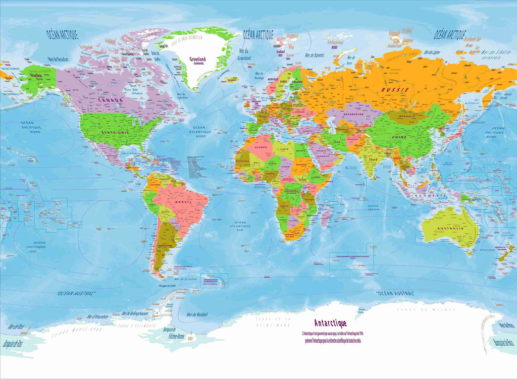 World Map in French – Educational Adhesive Vinyl (26x18 in)