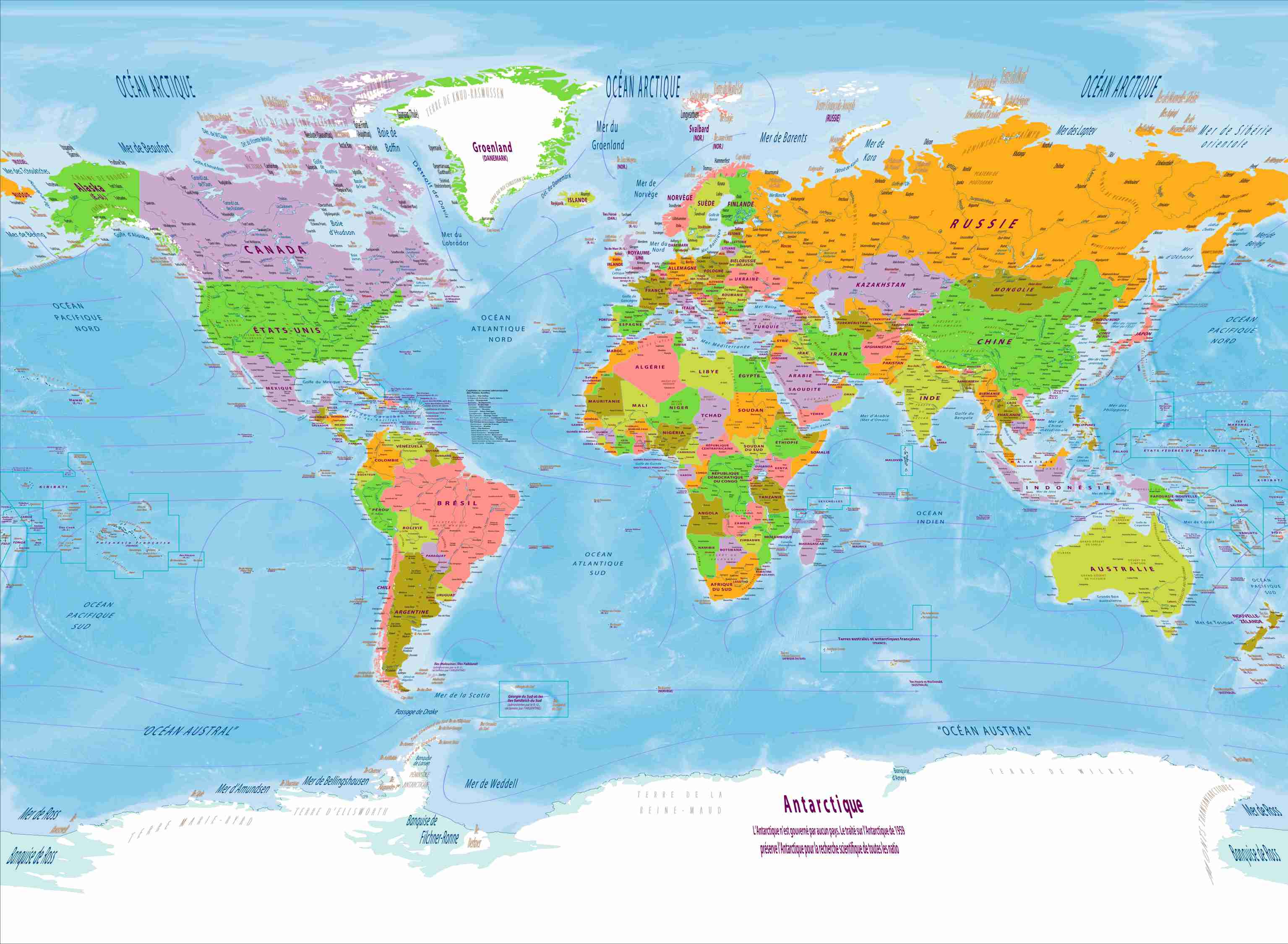 World Map in French – Educational Adhesive Vinyl (26x18 in)