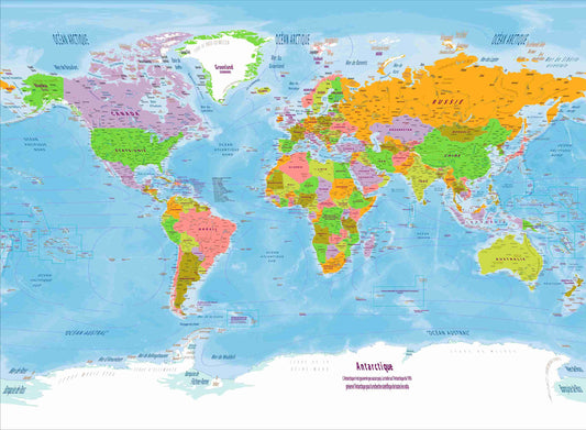World Map in French – Educational Adhesive Vinyl (26x18 in)