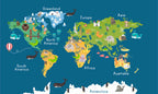 Kids Illustrated World Map with Animals – Adhesive Vinyl (30x18 in)