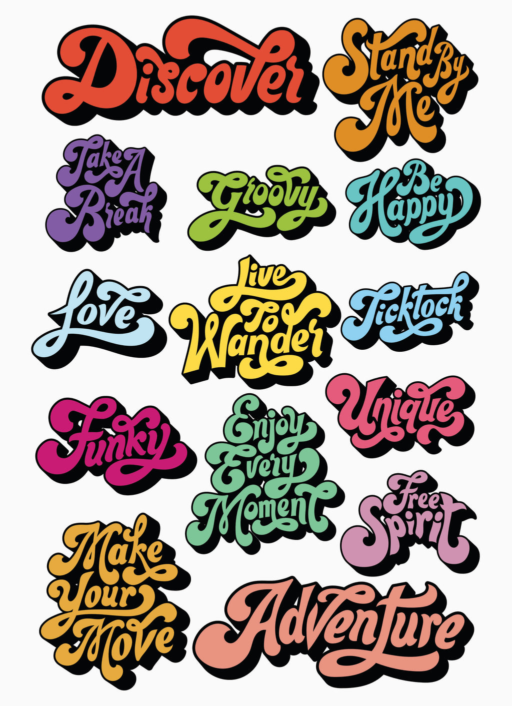 Retro Typography Sticker Pack — 12x18 in Vinyl Sheet