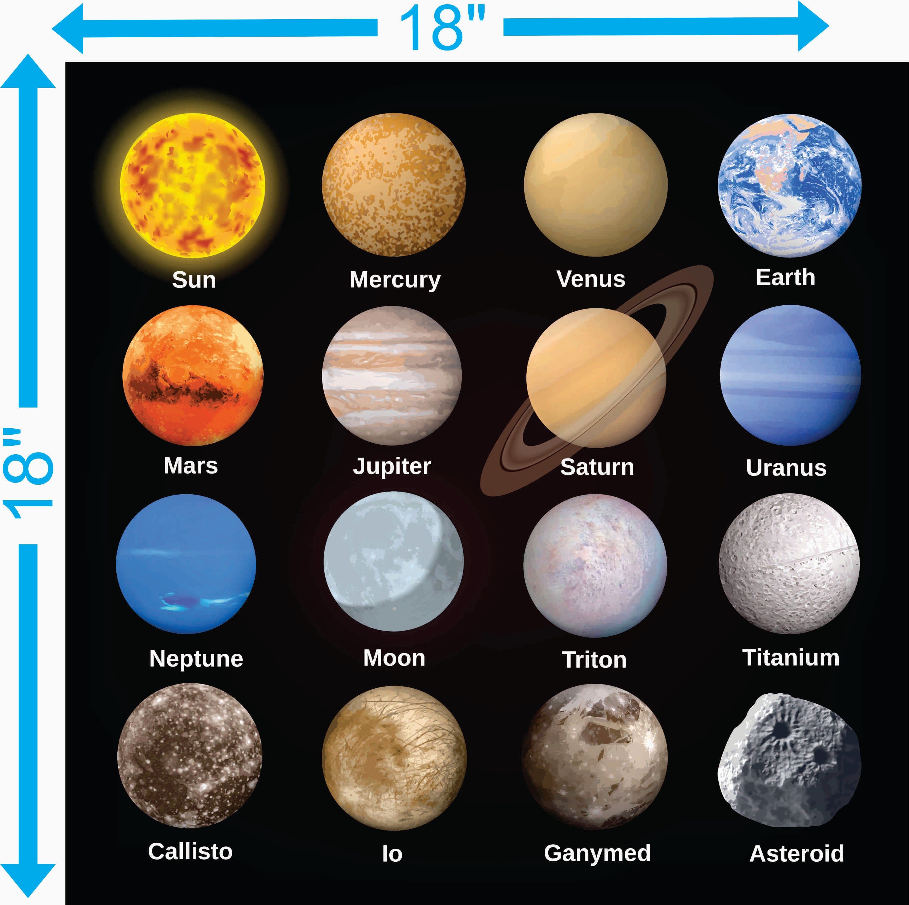 Solar System Celestial Grid Vinyl – 18 x 18 inche