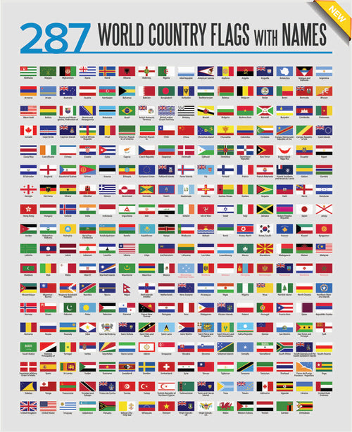 287 World Country Flags Adhesive Vinyl Poster