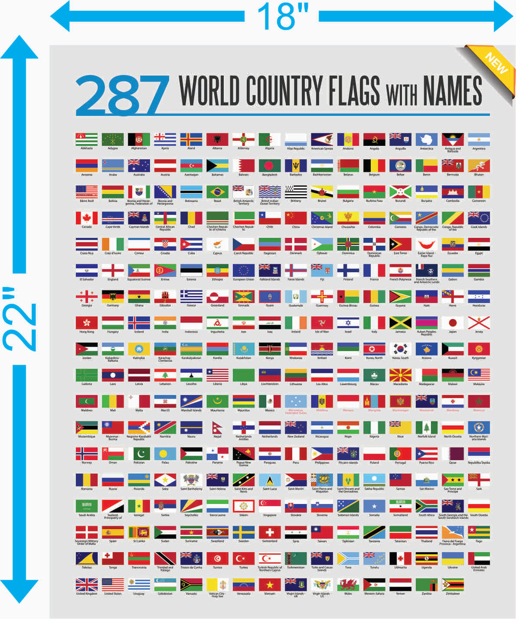 287 World Country Flags Adhesive Vinyl Poster
